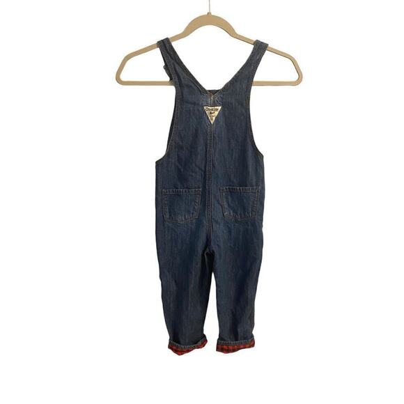 Oshkosh B'gosh Vestbak Overalls Denim Blue Heart SZ 5T ROLLED RED PLAID CUFF - Picture 2 of 12